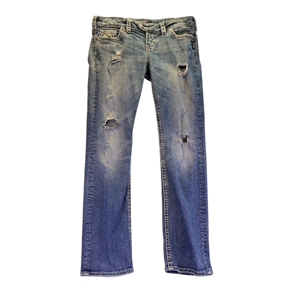 Silver Jeans Co Tuesday Baby Boot Distressed Low Rise Jeans Blue W30 L31 Western